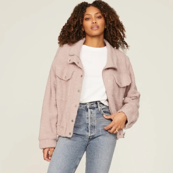 Michael Stars Leti Bomber Teddy Jacket Pink Faux Shearling Alpaca Blend - Picture 2 of 5